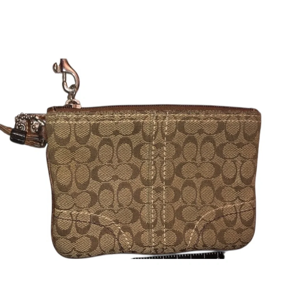 Coach brown & tan monogram wristlet & hang tag matching pieces available